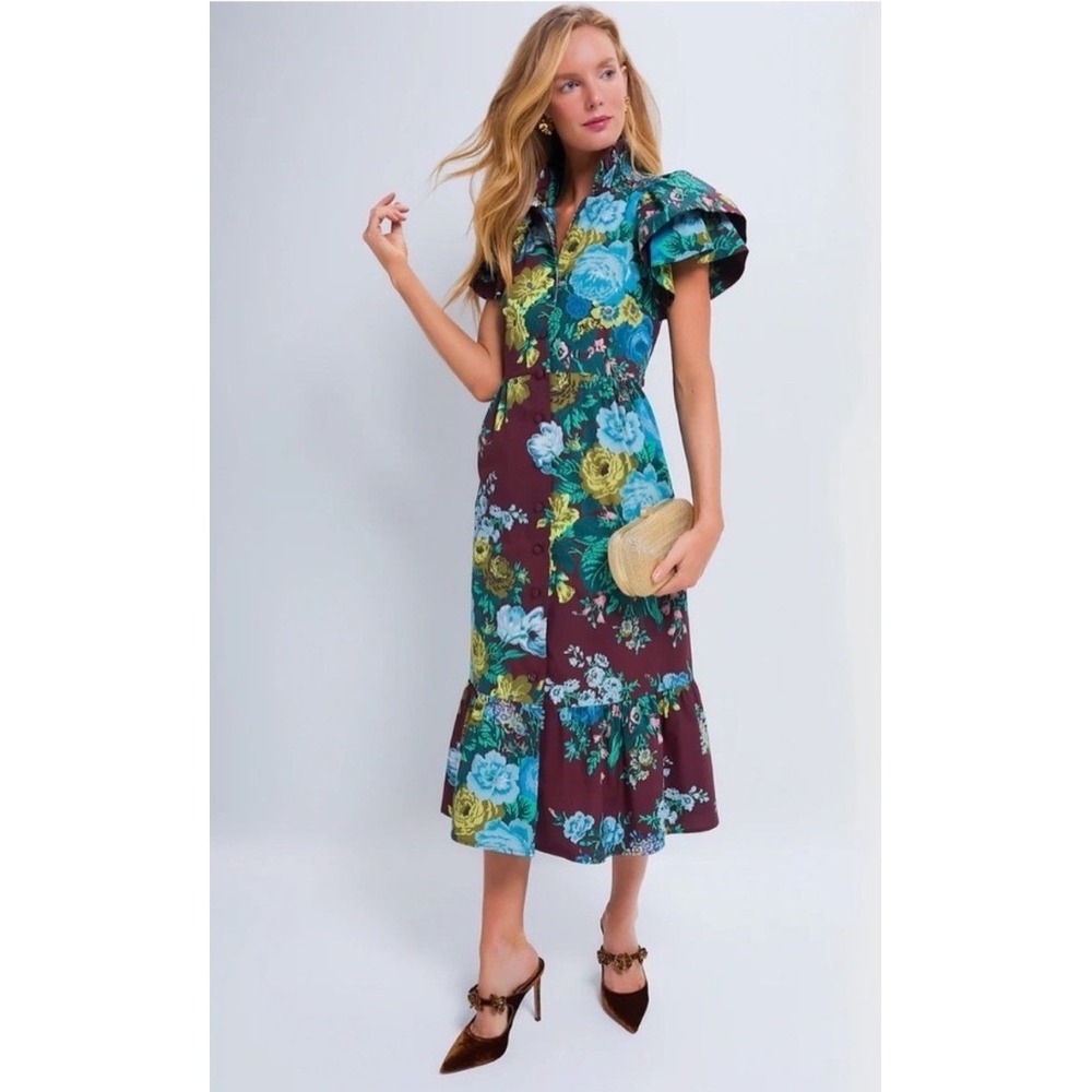 Tuckernuck Oxblood Verdant Floral Alice Dress Cotton Midi Medium NWT